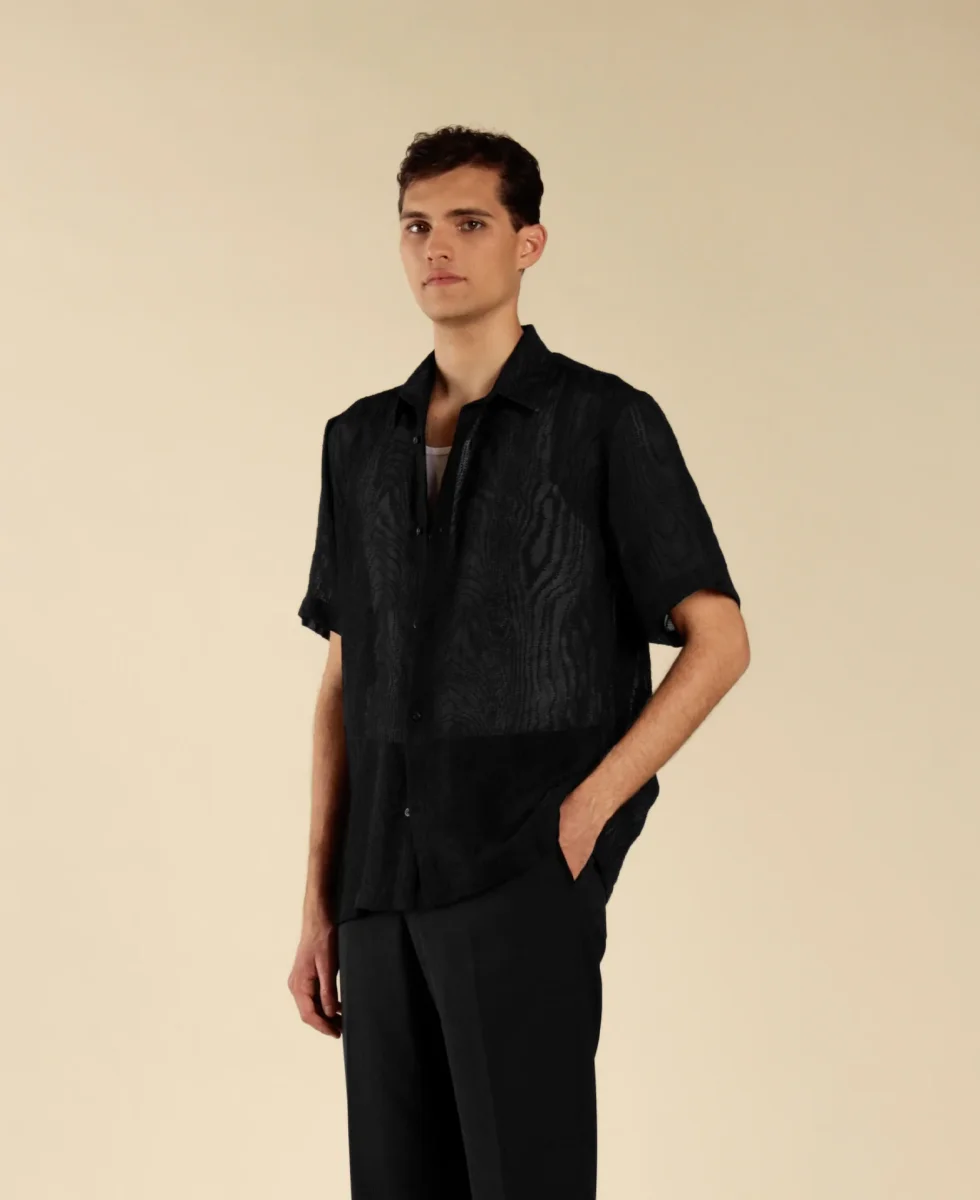 Camicia jacquard maniche corte – Nero